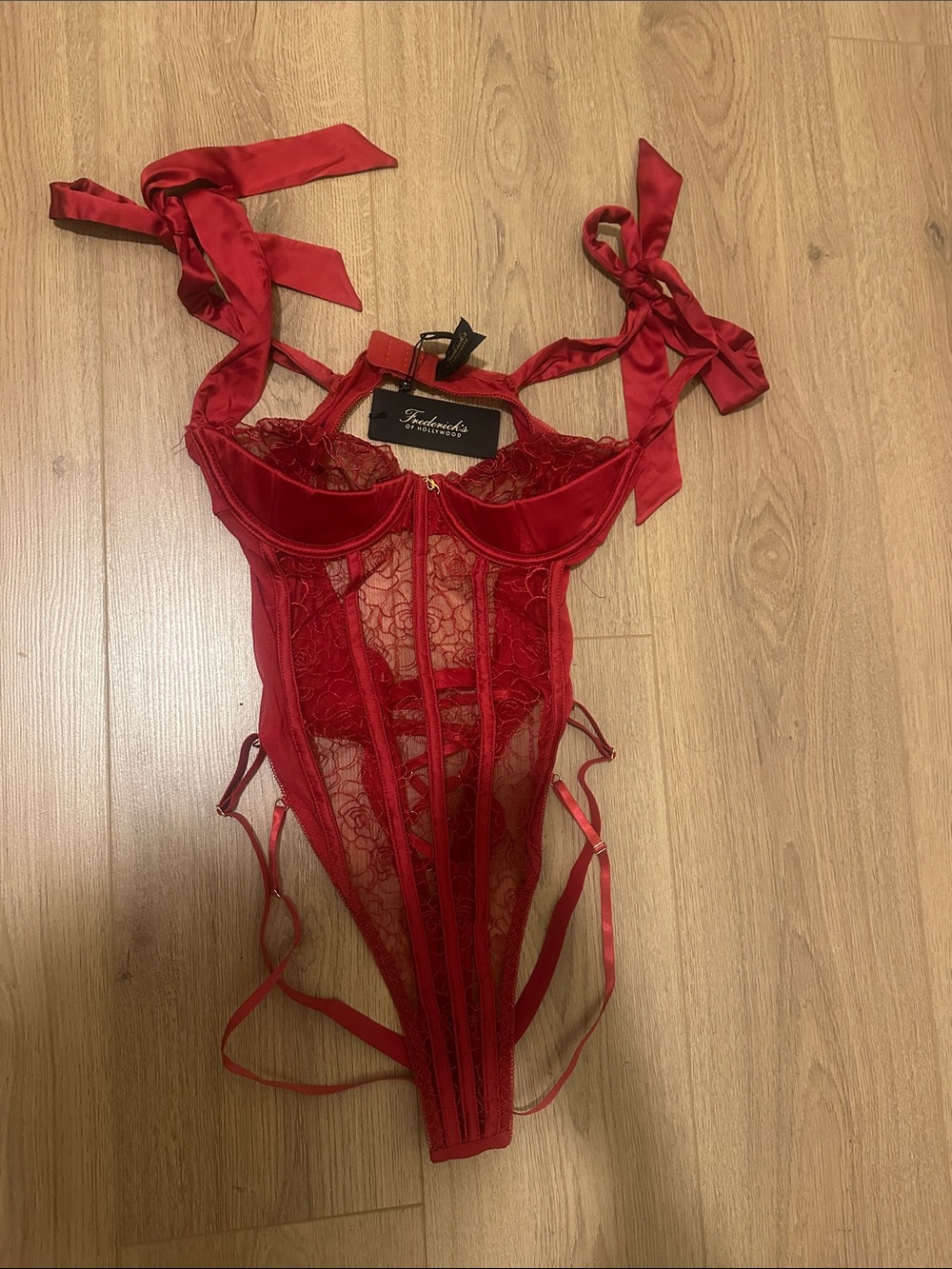 Frederick's of Hollywood Red Lace Teddy with Satin Ties